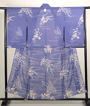 夏野に流水の単衣訪問着