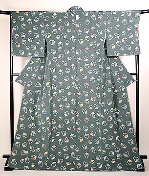 浦野理一作 椿模様縮緬袷小紋