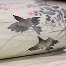 秋の水辺にカラス 手描き名古屋帯　質感・風合