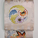 松竹梅壺垂れ地紋花丸紋刺繍開き名古屋帯 108000円