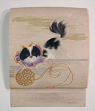 狆と鈴刺繍名古屋帯