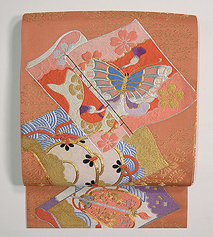 絵巻刺繍開き名古屋帯