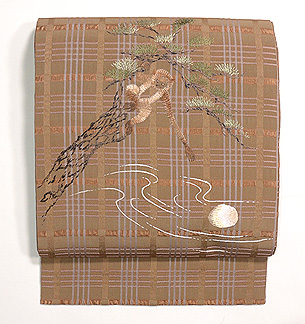 月と猿刺繍名古屋帯