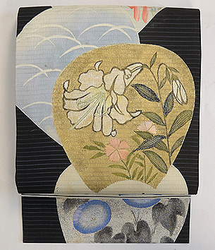 団扇に百合名古屋帯