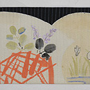 団扇に百合名古屋帯　前中心