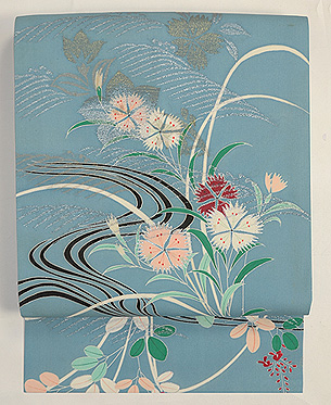 流水に撫子青の夏帯