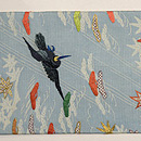 鵜飼の図江戸裂刺繍帯　前中心