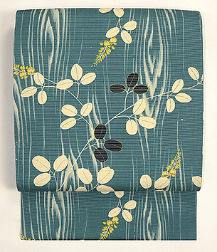 木目調に萩の夏帯