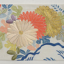 山荘の秋の庭図麻名古屋帯　前中心