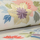 山荘の秋の庭図麻名古屋帯　質感・風合