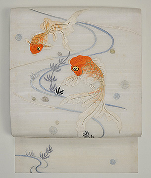 楓と流金魚刺繍名古屋帯