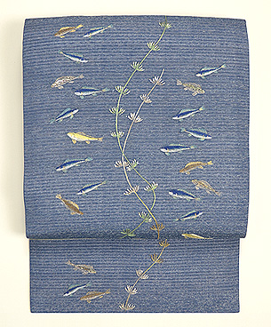 水草と魚刺繍名古屋帯
