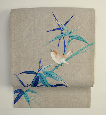 竹に雀刺繍名古屋帯 - アンティーク着物の灯屋2