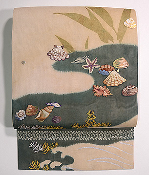 海藻に貝尽し紗の名古屋帯