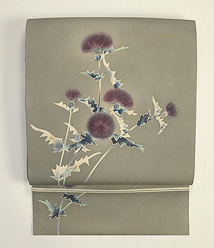 アザミ模様絽の染帯