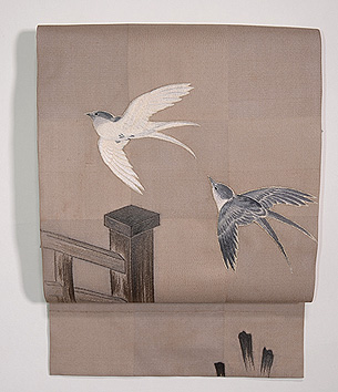 橋に燕刺繍名古屋帯