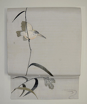 水辺のカワセミ刺繍帯