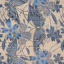 玉那覇有公作 麻地藍型の名古屋帯 前中心