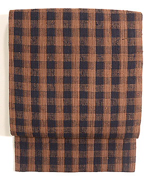 浦野理一作 経節紬小格子名古屋帯