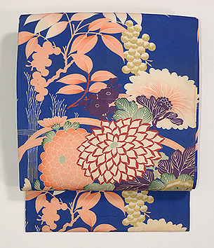 菊に南天染名古屋帯