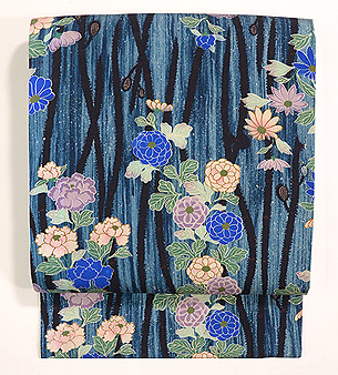 小菊牡丹模様縮緬名古屋帯