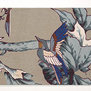 カエデの木に小鳥たちの縮緬名古屋帯　前中心