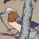 カエデの木に小鳥たちの縮緬名古屋帯　質感・風合