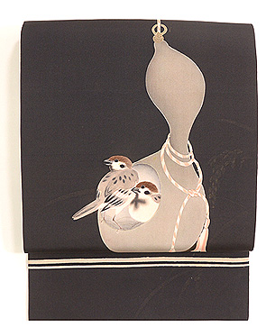 雀と瓢箪名古屋帯