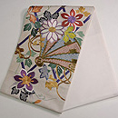 間垣に檜扇鉄線と菊の刺繍袋帯 帯裏