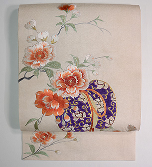蹴鞠に八重桜刺繍名古屋帯