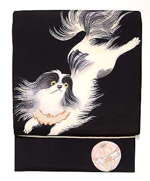 飛び跳ねるチンの名古屋帯