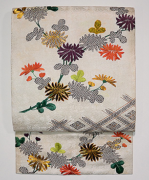 江戸小袖崩し白地に菊の名古屋帯