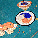 グリーン地おもちゃ尽くし名古屋帯　質感・風合