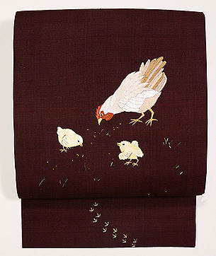 茶地鶏親子の名古屋帯