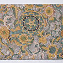 和更紗「源氏車に花唐草」名古屋帯 前中心