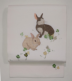 ウサギとクローバー名古屋帯