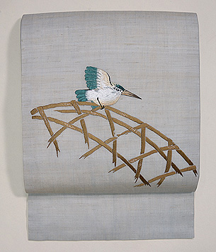 カワセミの刺繍名古屋帯