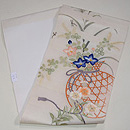 白地花籠の刺繍名古屋帯　帯裏
