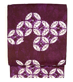 紫根染め七宝繋ぎの紬地名古屋帯