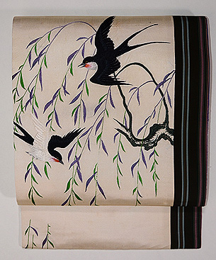 柳に燕刺繍名古屋帯