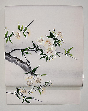 枝桜の図手描き名古屋帯