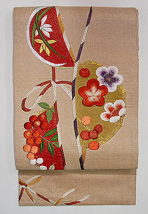 梅と南天の刺繍名古屋帯