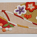 梅と南天の刺繍名古屋帯　前柄