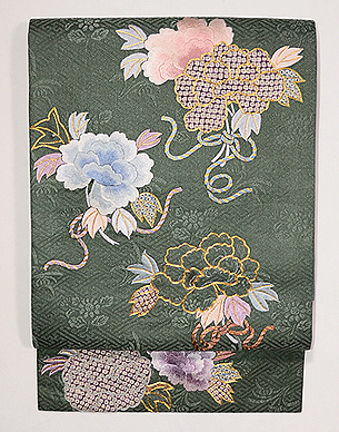 牡丹の刺繍開き名古屋帯