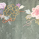 牡丹の刺繍開き名古屋帯　前柄