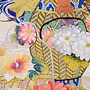 百花繚乱吊り花籠刺繍袋帯 質感・風合