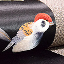 木の実にスズメ刺繍名古屋帯　質感・風合