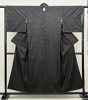 茶蚊絣結城縮み袷