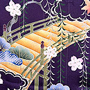 架け橋に、柳、桜文様縮緬の羽織　質感・風合