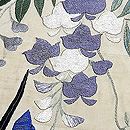 菖蒲に藤の花文様の名古屋帯　質感・風合